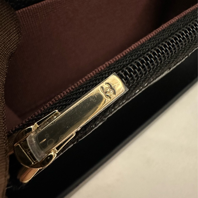 Chanel 荔枝紋牛皮菱格紋黑金釦式零錢包-5
