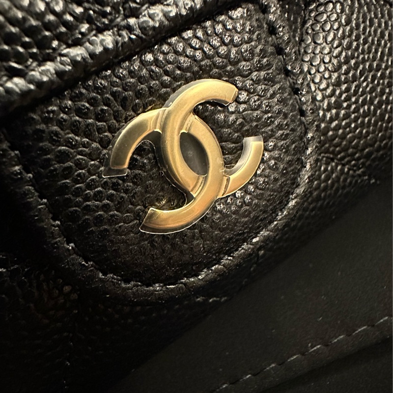 Chanel 荔枝紋牛皮菱格紋黑金釦式零錢包-6