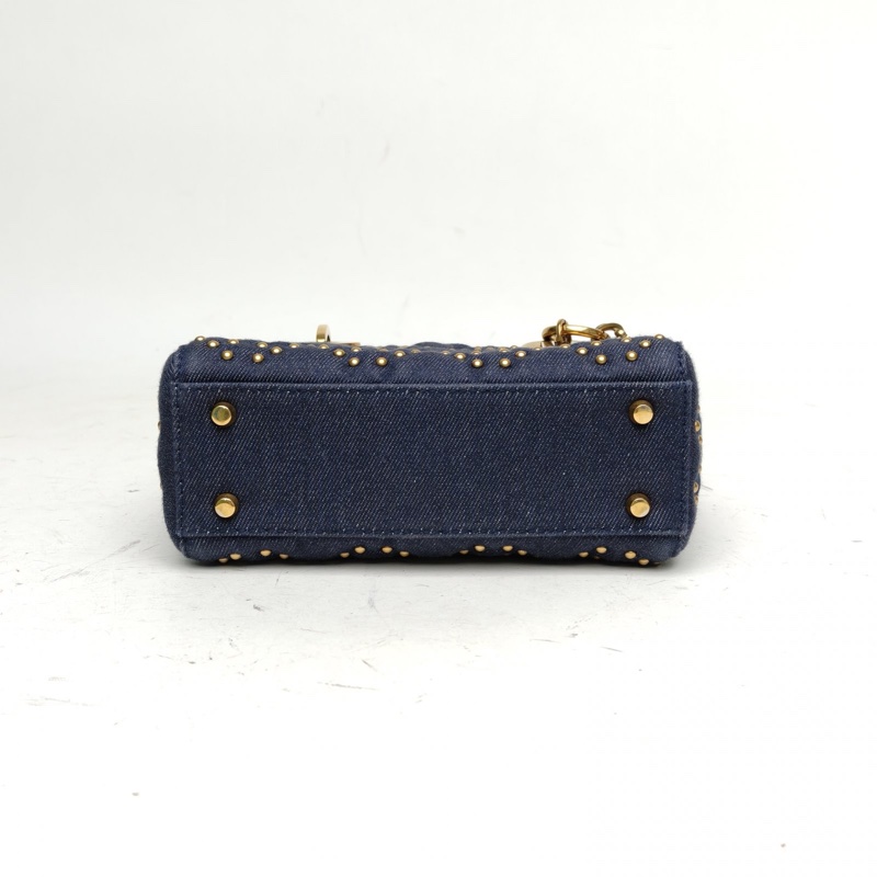 DIOR LadyDior戴妃包三格牛仔藍牛仔布金扣2017-3