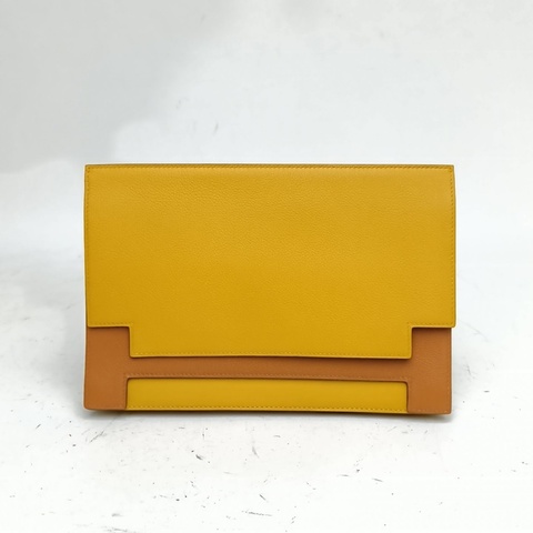 HERMES 琥珀黃EC皮A刻Multiplis手拿包