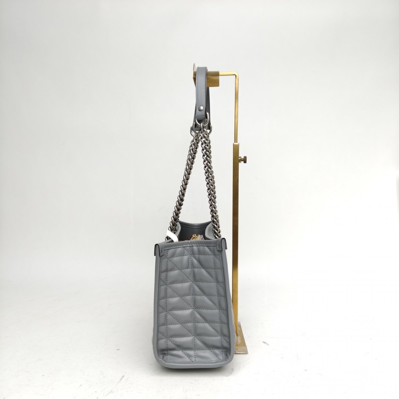 GUCCI 灰色牛皮銀扣GGMarmontTote小號豎紋拼斜紋-1