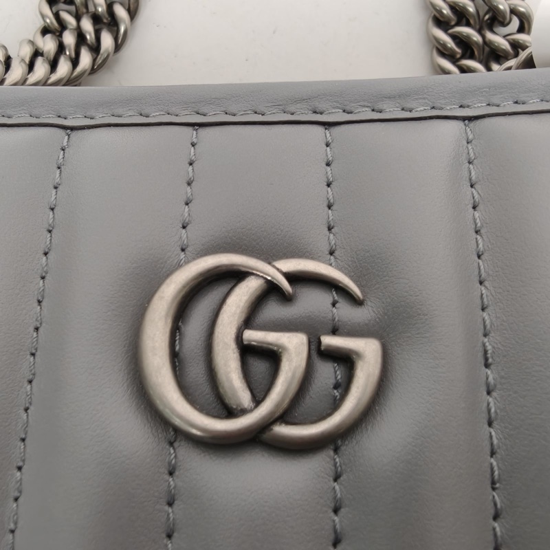 GUCCI 灰色牛皮銀扣GGMarmontTote小號豎紋拼斜紋-4