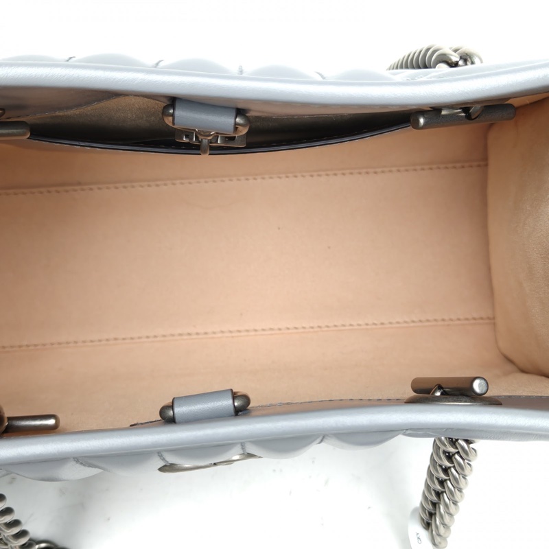 GUCCI 灰色牛皮銀扣GGMarmontTote小號豎紋拼斜紋-5