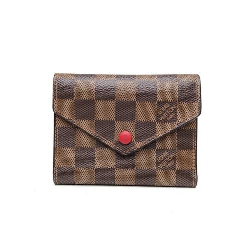 LOUIS VUITTON Victorine豆子短款錢包棕色棋盤格PVC2017
