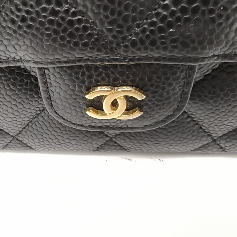 CHANEL 經典長款口蓋錢包黑色荔枝牛皮22開金扣-4