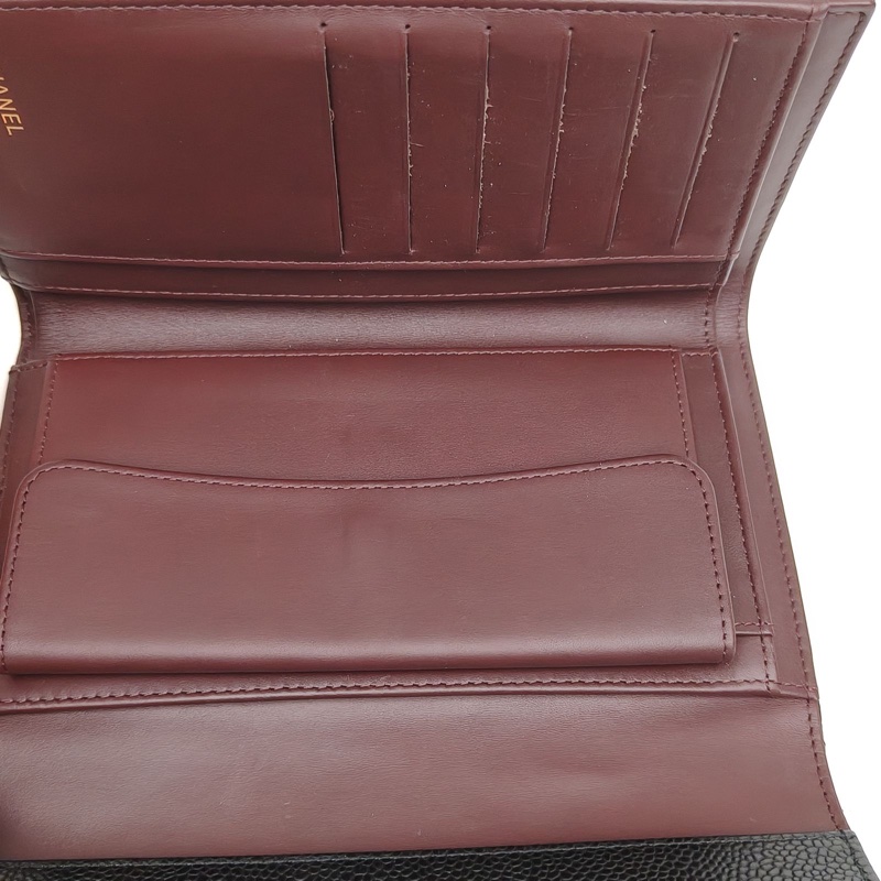 CHANEL 經典長款口蓋錢包黑色荔枝牛皮22開金扣-5