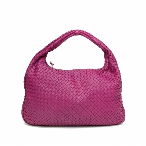 BOTTEGA VENETA 紫色羊皮金扣經典編織手提和尚包