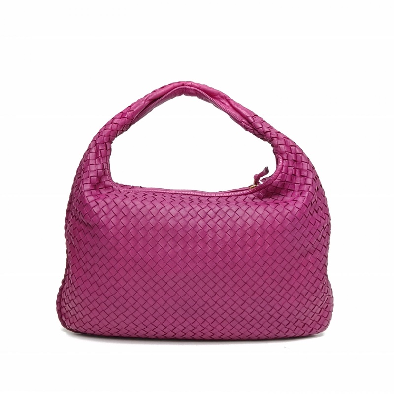 BOTTEGA VENETA 紫色羊皮金扣經典編織手提和尚包-2
