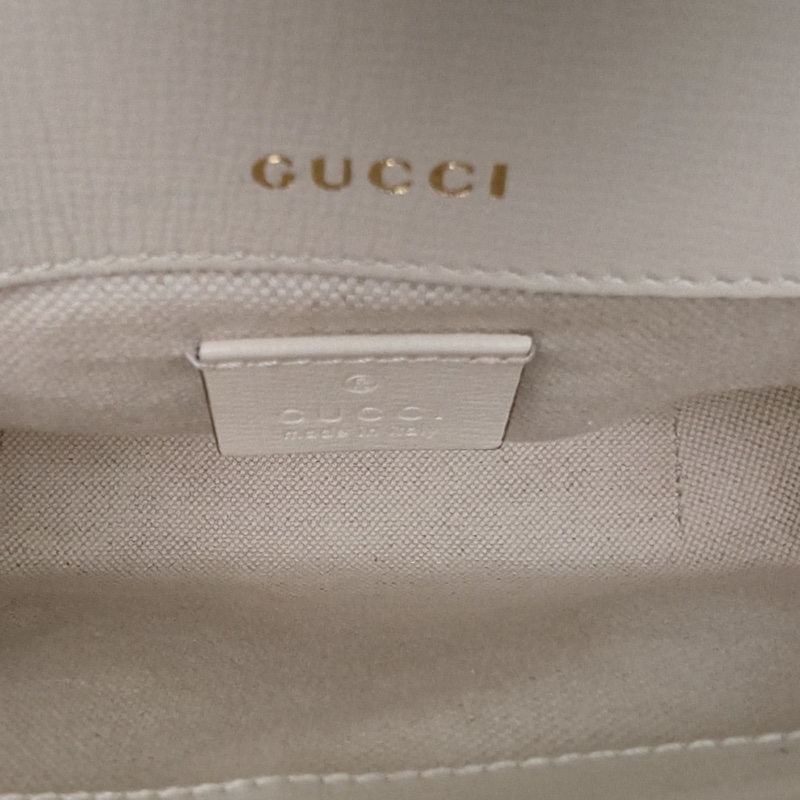 GUCCI Horsebit馬銜扣1955馬鞍包Mini雙肩帶白色PVC金扣-5