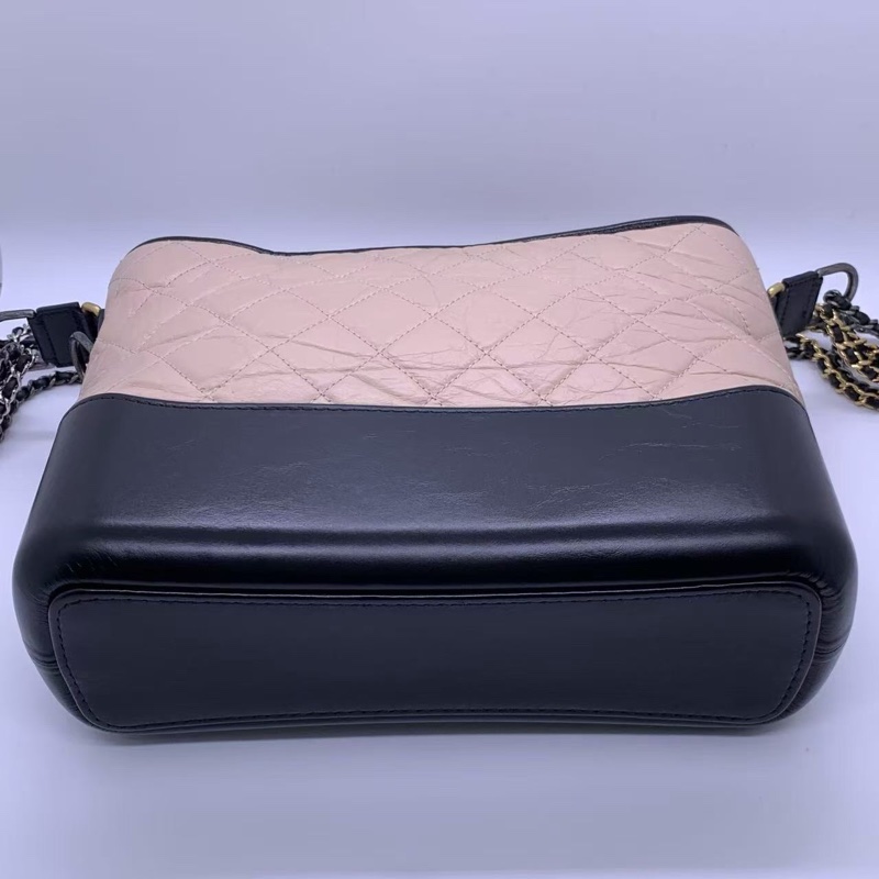 Chanel香奈兒流浪包中號米色拼黑色鏈條包-2