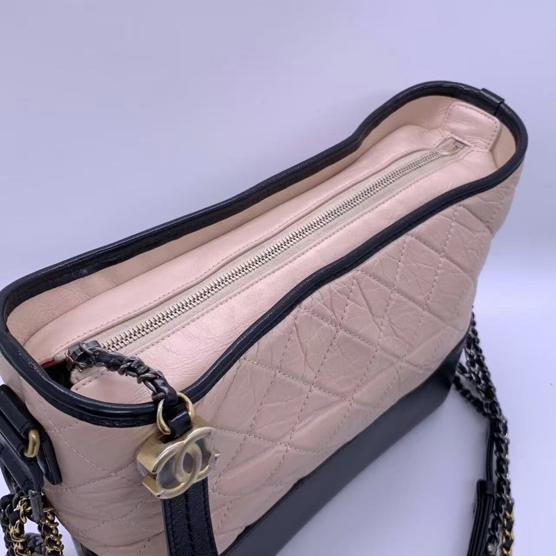 Chanel香奈兒流浪包中號米色拼黑色鏈條包-3