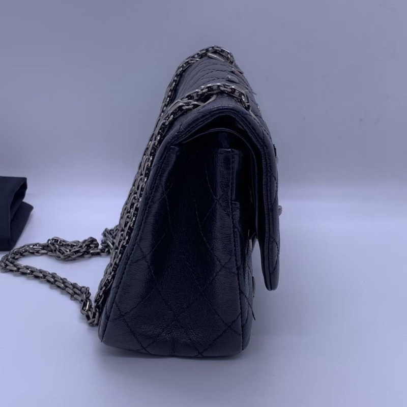 二手Chanel香奈兒限量款2.55中號黑色法餐刀叉限量款鏈條包，鐳射21開-3