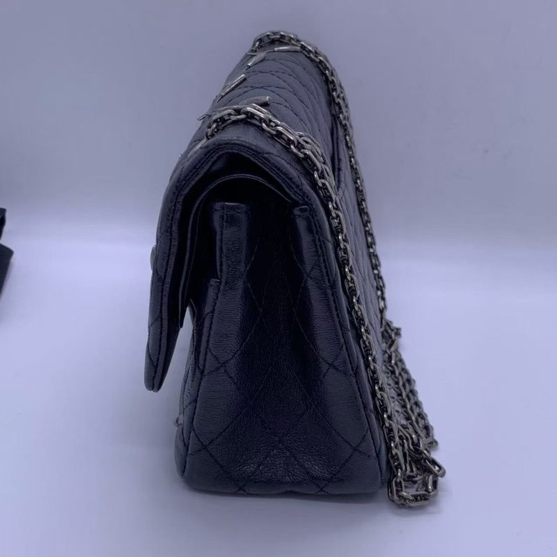 二手Chanel香奈兒限量款2.55中號黑色法餐刀叉限量款鏈條包，鐳射21開-4