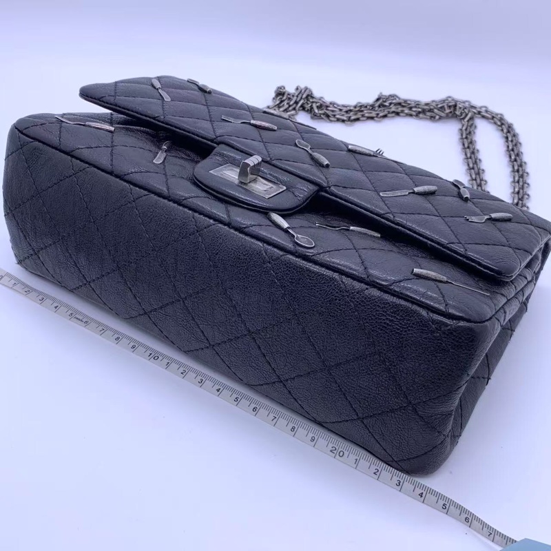 二手Chanel香奈兒限量款2.55中號黑色法餐刀叉限量款鏈條包，鐳射21開-10