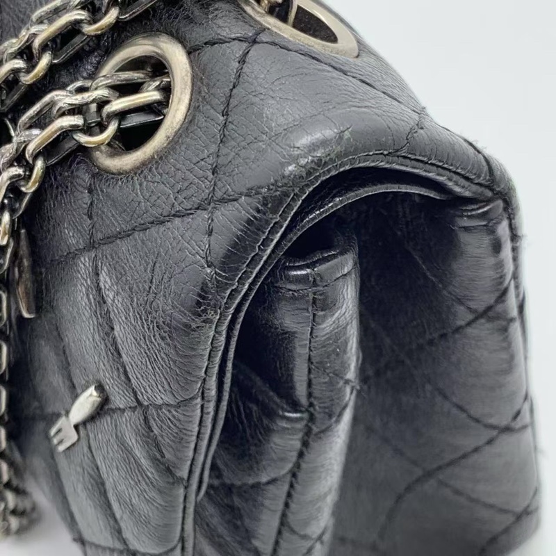 二手Chanel香奈兒限量款2.55中號黑色法餐刀叉限量款鏈條包，鐳射21開-14