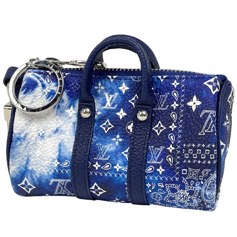 路易威登 Porte Clés 手拿包 Monogram Bandana 鑰匙圈 Keepall 旅行包掛飾 皮革 藍色 MP3337 女士-0