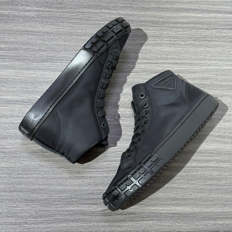 PRADA普拉達 Wheel CASSETTA 帆布 圓頭系帶 高幫 時尚板鞋 男款 黑 41.5碼-1