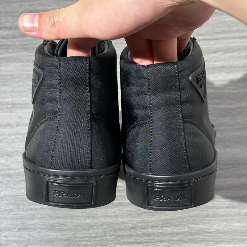 PRADA普拉達 Wheel CASSETTA 帆布 圓頭系帶 高幫 時尚板鞋 男款 黑 41.5碼-4
