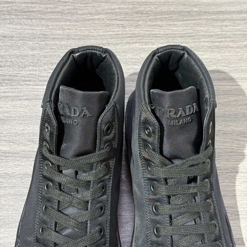 PRADA普拉達 Wheel CASSETTA 帆布 圓頭系帶 高幫 時尚板鞋 男款 黑 41.5碼-5