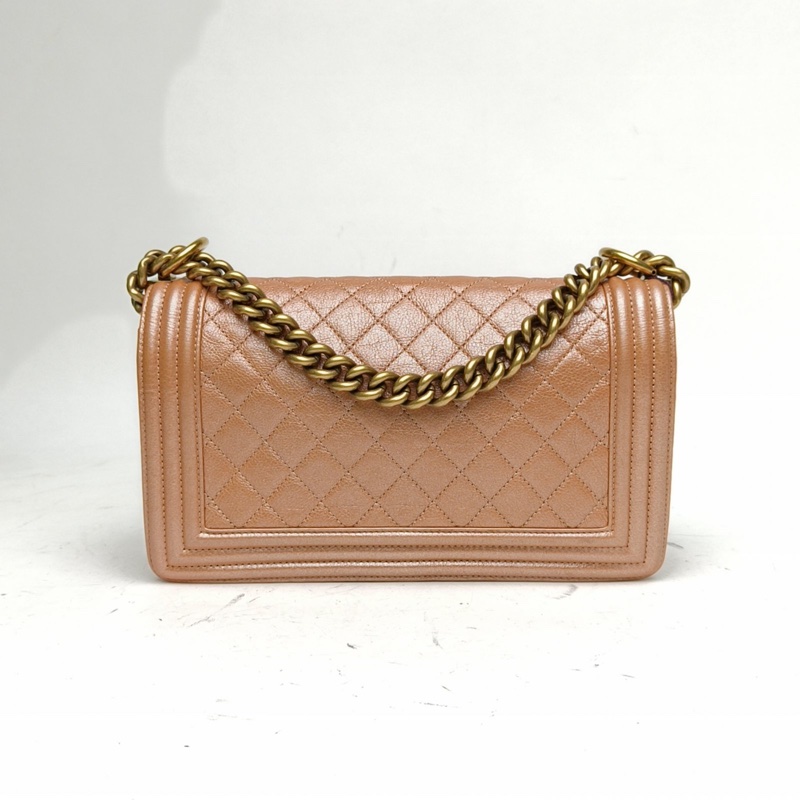 CHANEL Leboy中號珠光粉牛皮20開金扣-2