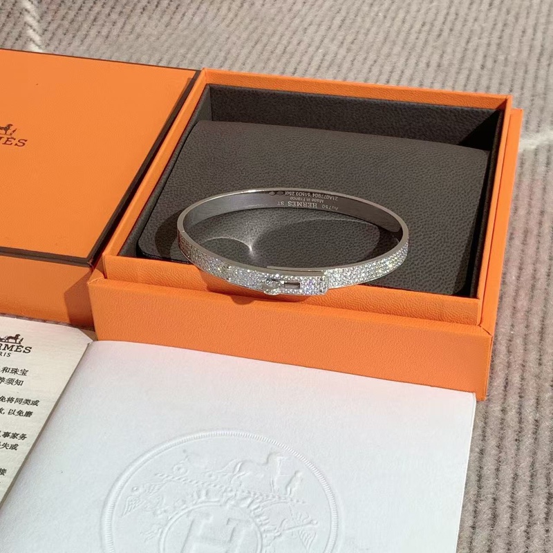 Hermes愛馬仕Kelly白金滿鑽手鐲st 中號，2021購入-1