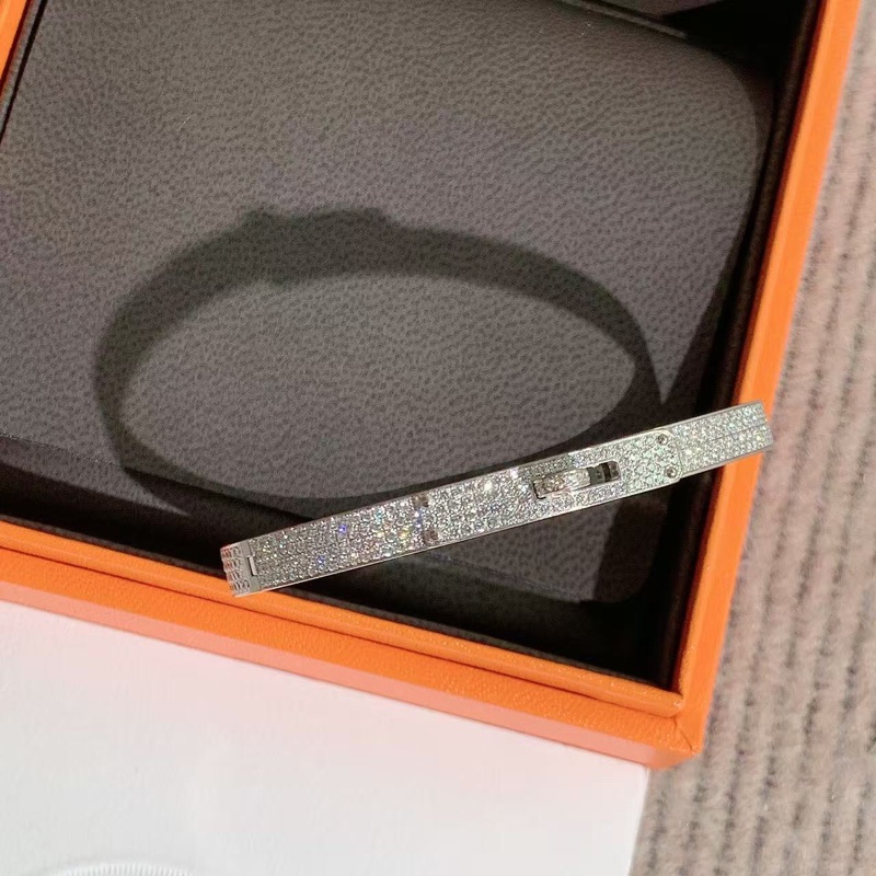 Hermes愛馬仕Kelly白金滿鑽手鐲st 中號，2021購入-2