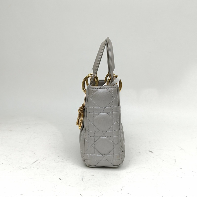 DIOR LadyDior戴妃包三格灰色羊皮金扣2016-1