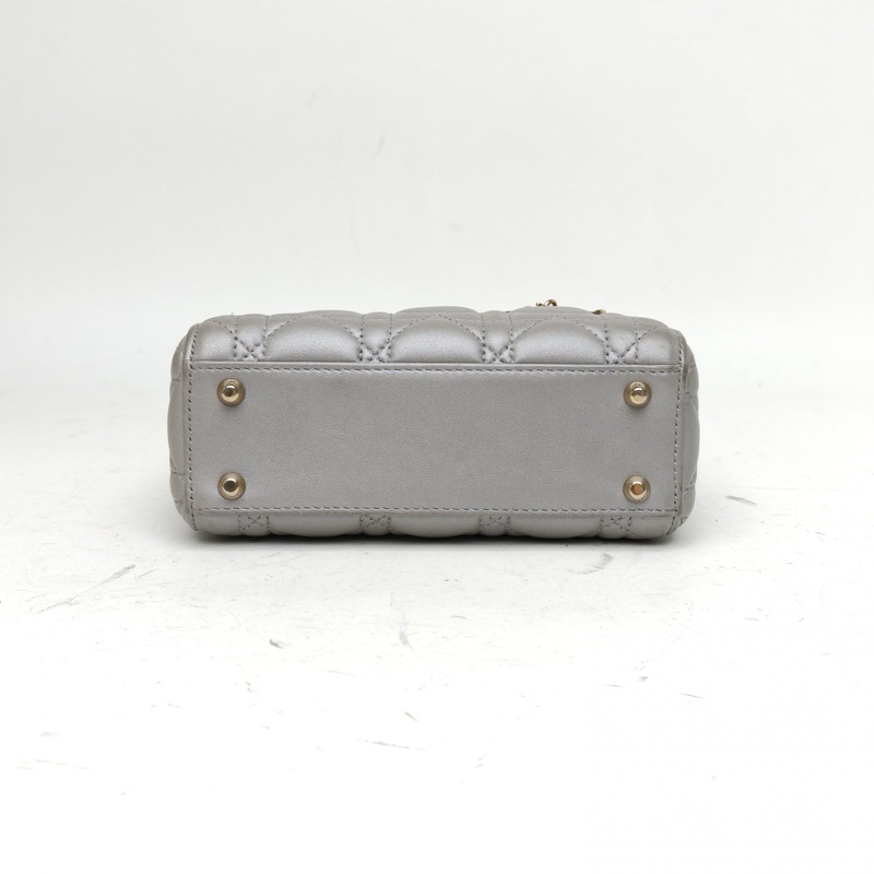 DIOR LadyDior戴妃包三格灰色羊皮金扣2016-2