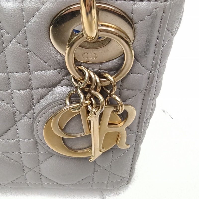 DIOR LadyDior戴妃包三格灰色羊皮金扣2016-3