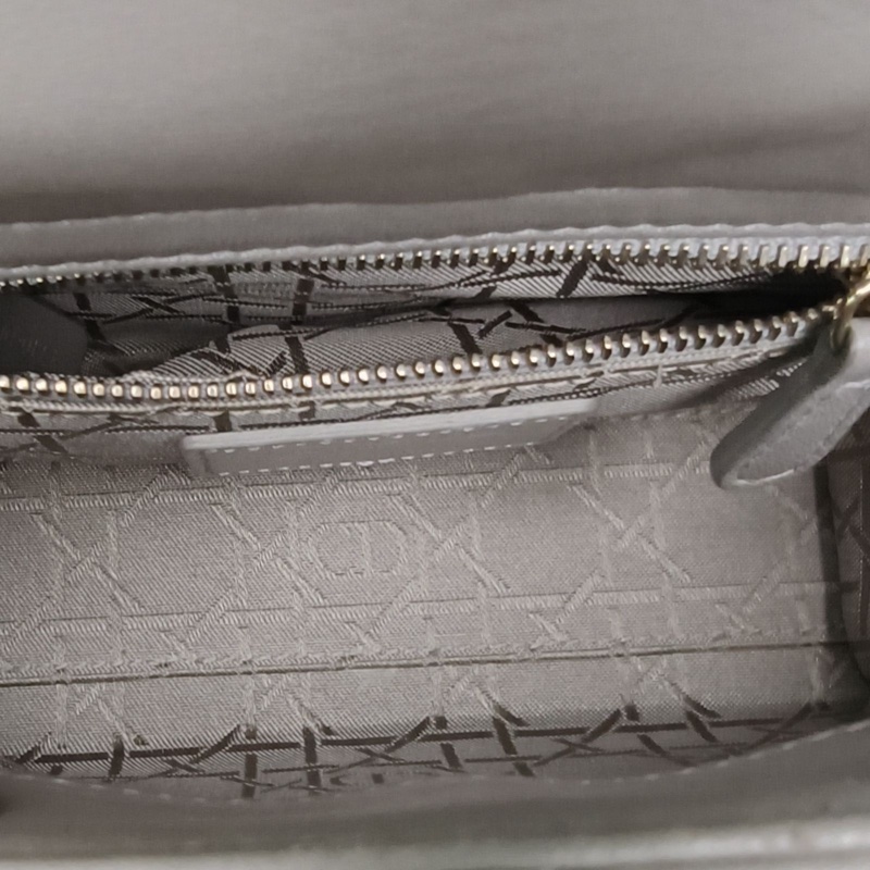 DIOR LadyDior戴妃包三格灰色羊皮金扣2016-4