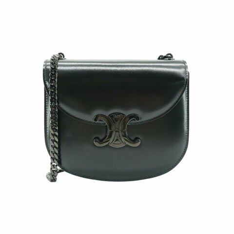 Celine 展示品 So Black Besace Clea 亮面小牛皮手提斜背二用包(黑)