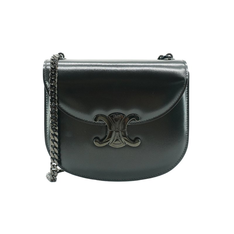 Celine 展示品 So Black Besace Clea 亮面小牛皮手提斜背二用包(黑)-0