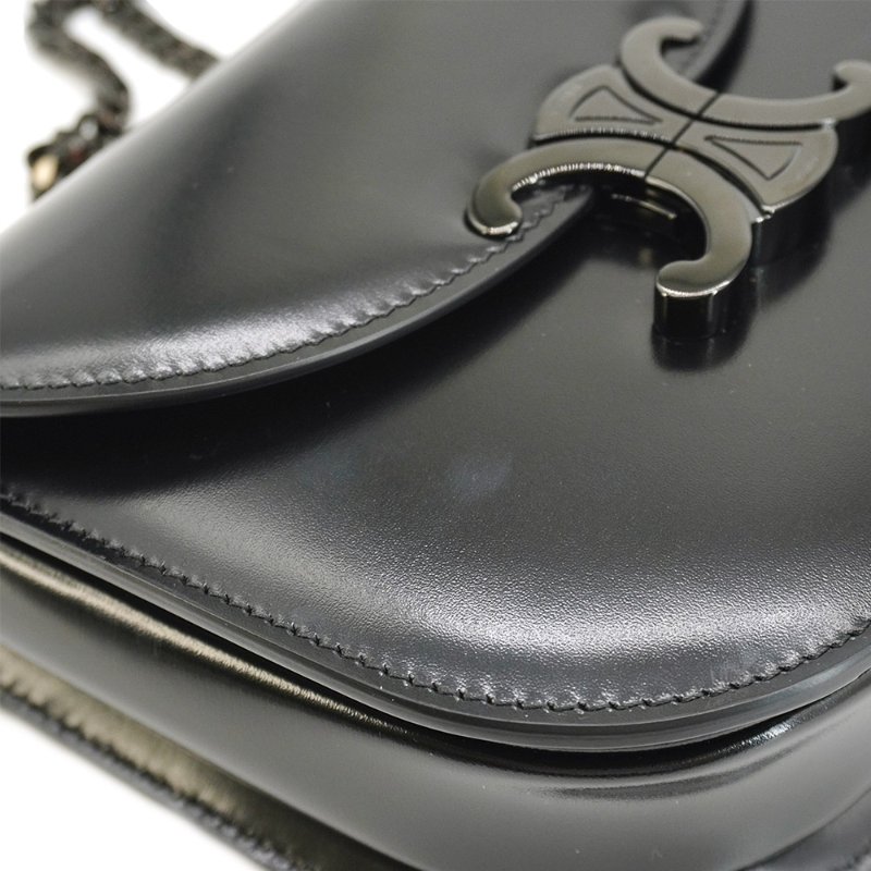Celine 展示品 So Black Besace Clea 亮面小牛皮手提斜背二用包(黑)-6