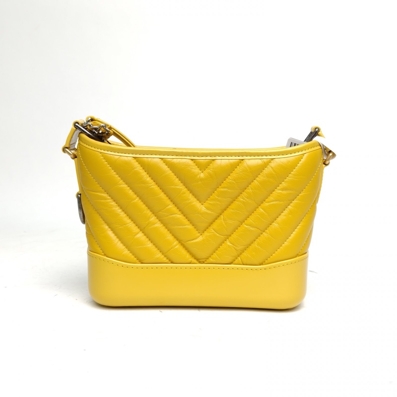 CHANEL GABRIELLE流浪小號黃色牛皮28開金銀扣V紋-2