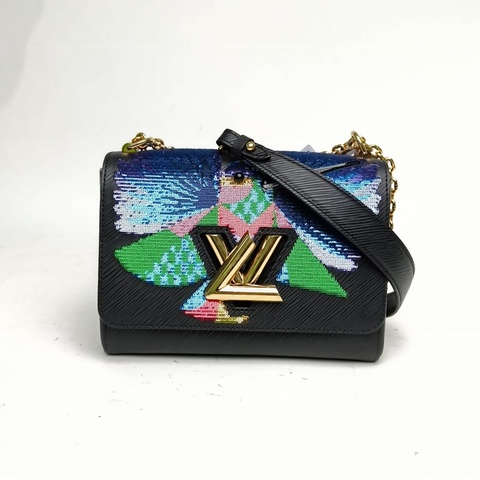 LOUIS VUITTON TWIST中號圖案水波紋牛皮金扣亮片刺繡巨嘴鳥限量款