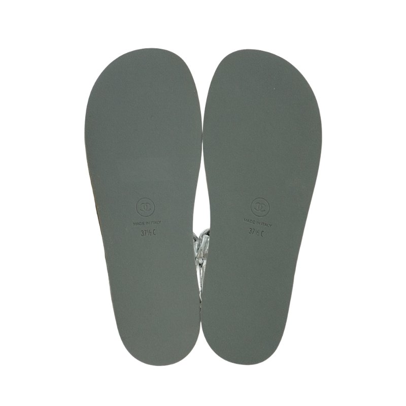 Chanel 展示品 CC Chain Dad Sandals 鍊帶皮革平底涼鞋#37.5(銀)-3