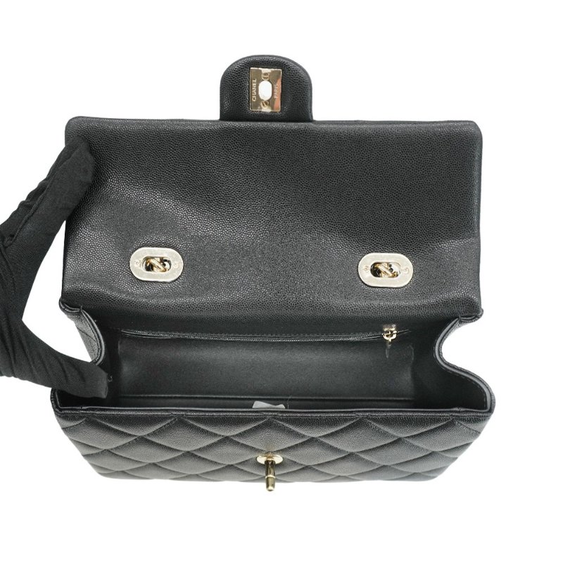 Chanel Kelly 荔枝牛皮淡金釦手把口蓋包-大(AS4712-黑)-4