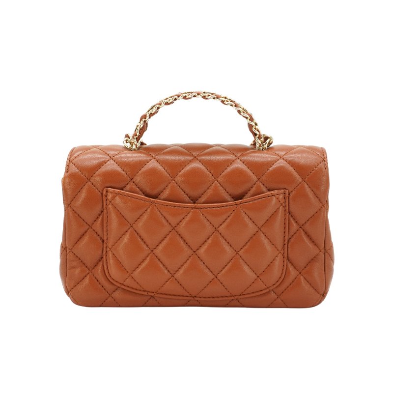 Chanel 展示品 Handle 20 菱格羊皮水鑽手把淡金鍊斜背包(焦糖色)-2