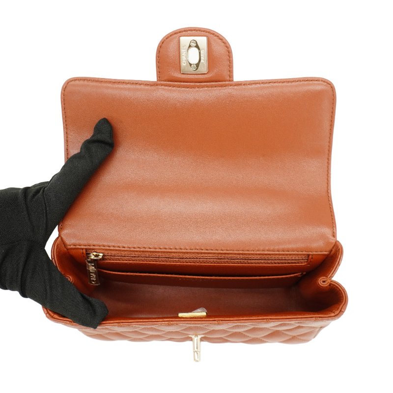 Chanel 展示品 Handle 20 菱格羊皮水鑽手把淡金鍊斜背包(焦糖色)-4