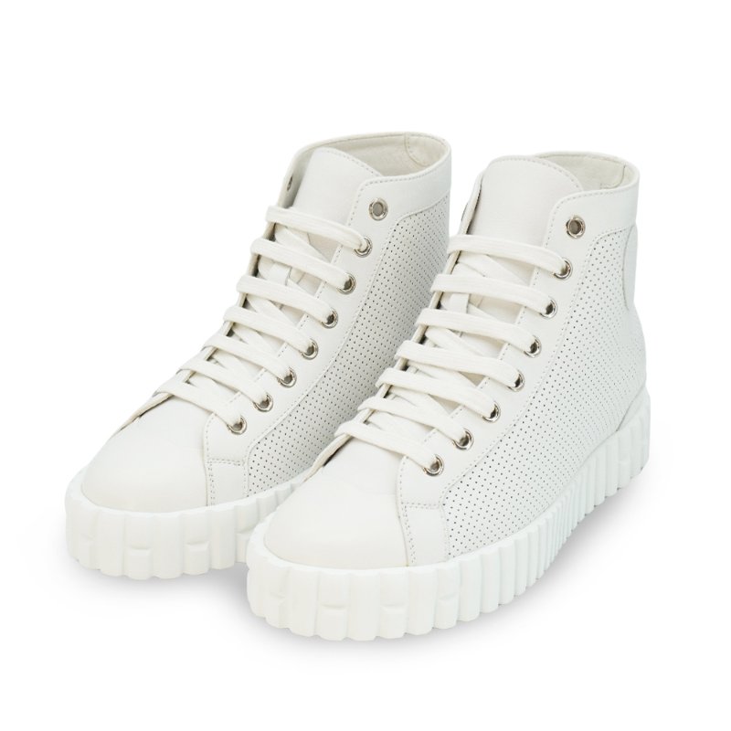 Hermes Climb 打孔白色皮革高筒休閒鞋 #37.5-0