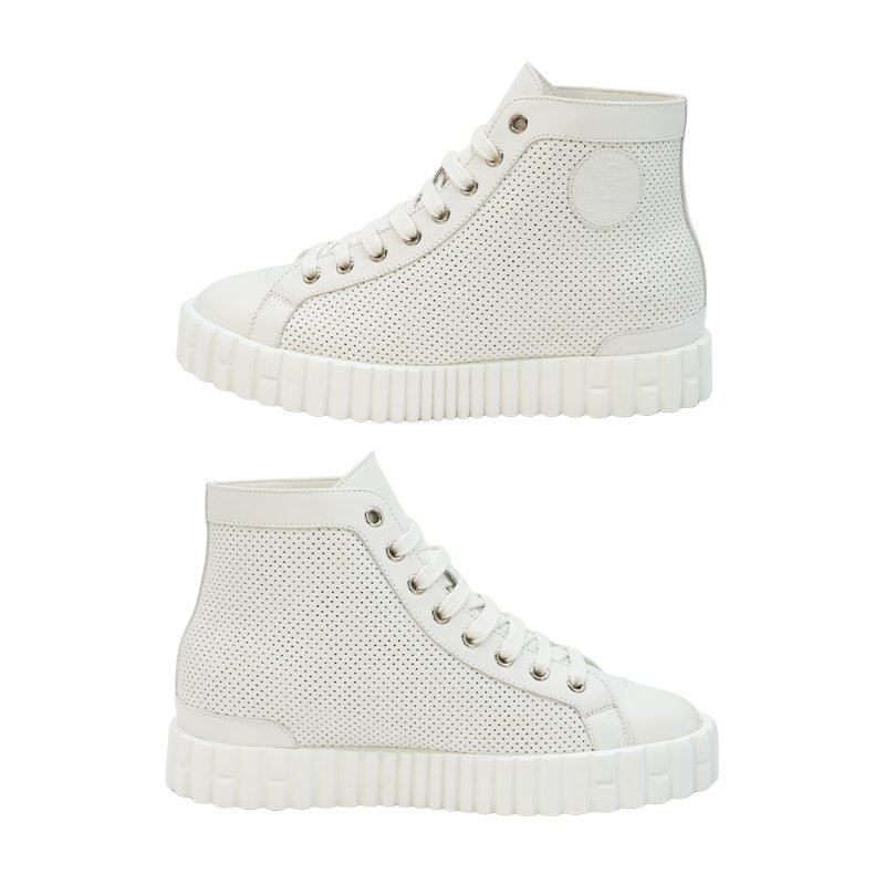 Hermes Climb 打孔白色皮革高筒休閒鞋 #37.5-1