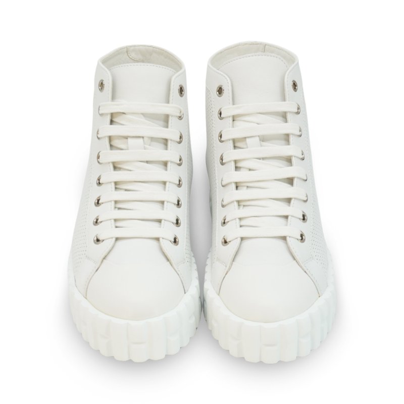 Hermes Climb 打孔白色皮革高筒休閒鞋 #37.5-2