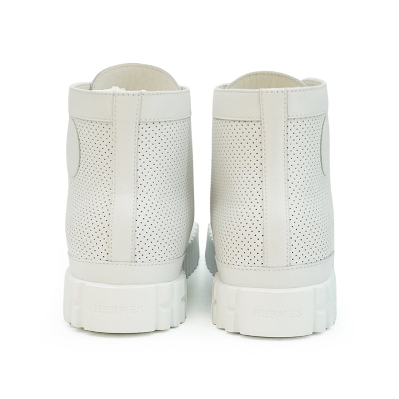 Hermes Climb 打孔白色皮革高筒休閒鞋 #37.5-3