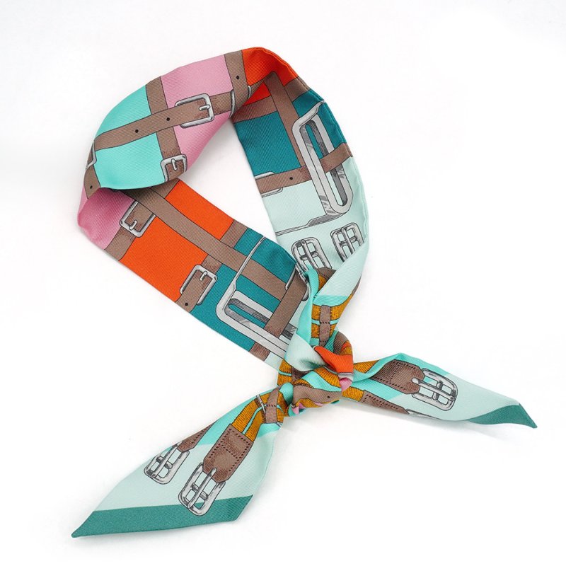 Hermes Mors A Jouets 釦環圖騰 Twilly 絲巾(湖水綠/橘/粉)-3