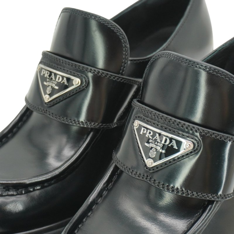 Prada 展示品 拋光皮革樂福鞋#37.5(黑)-3
