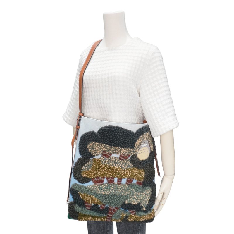 Loewe x Totorol 展示品 龍貓神樹針織小牛皮拼接二用包(焦糖色)-5