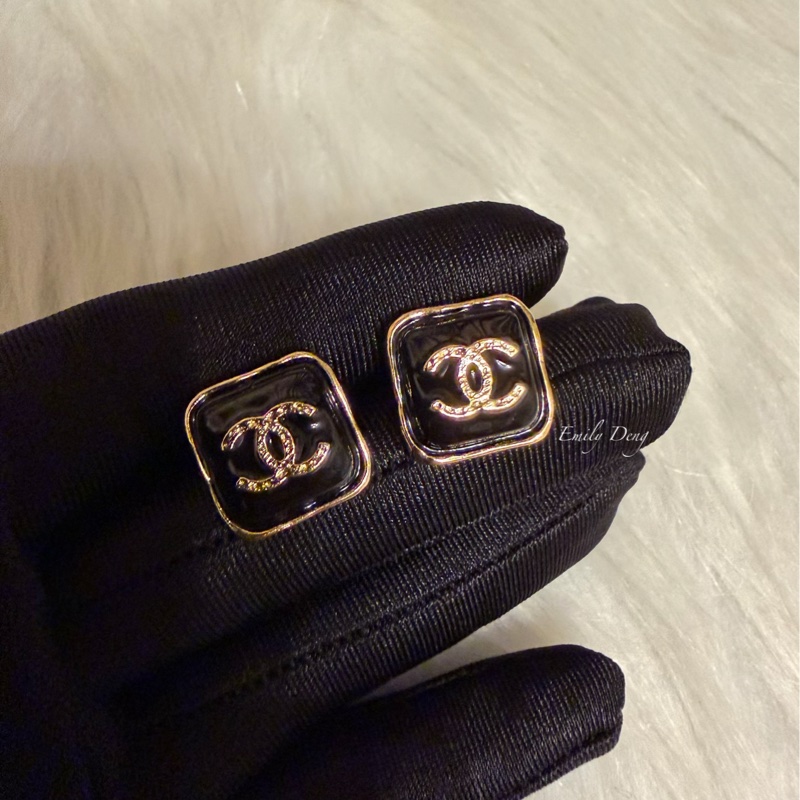 Chanel 黑色方糖耳環-4