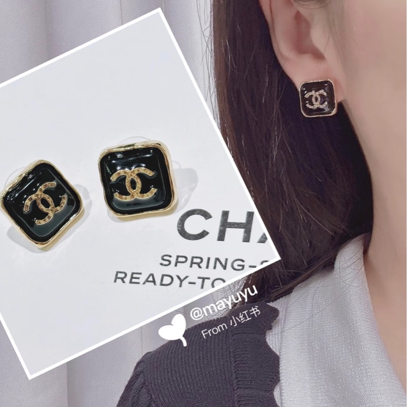 Chanel 黑色方糖耳環-9