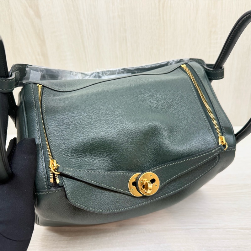 HERMES 1T泰坦綠EVERCOLOR皮金釦LINDY26-6