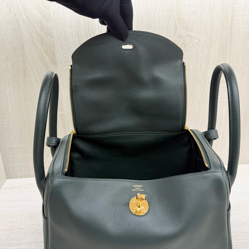HERMES 1T泰坦綠EVERCOLOR皮金釦LINDY26-17